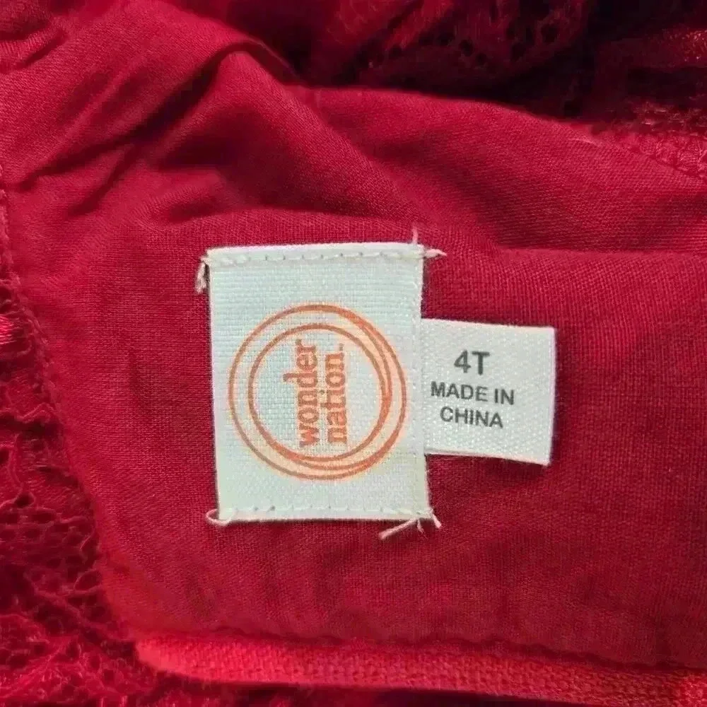 Wonder Nation Toddler Girls Red Lace Holiday Dress Ruffled Hem Size 4T